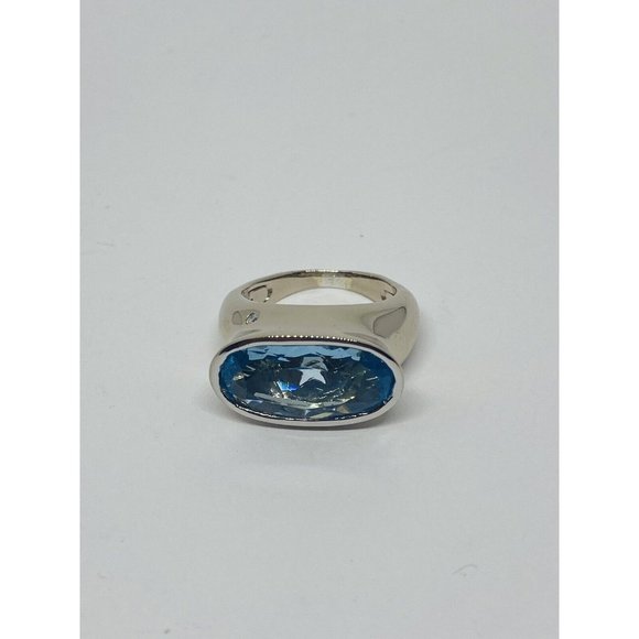 H. Stern Diamond 6.87ct Blue Topaz 18K Gold Oval Cocktail Ring 12.0 Grams Size 6 - Picture 1 of 10